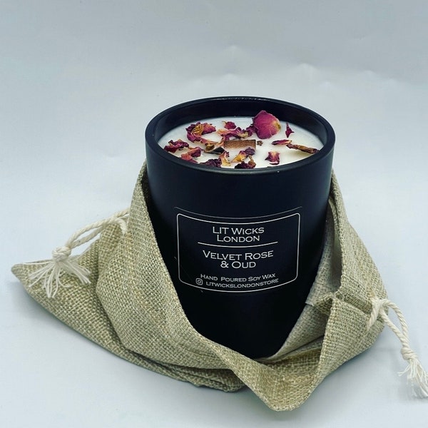 Velvet Rose & Oud Wooden Wick Soy Wax Vegan Candle | Oud | Floral Candles | 30cl | 20cl | 9cl