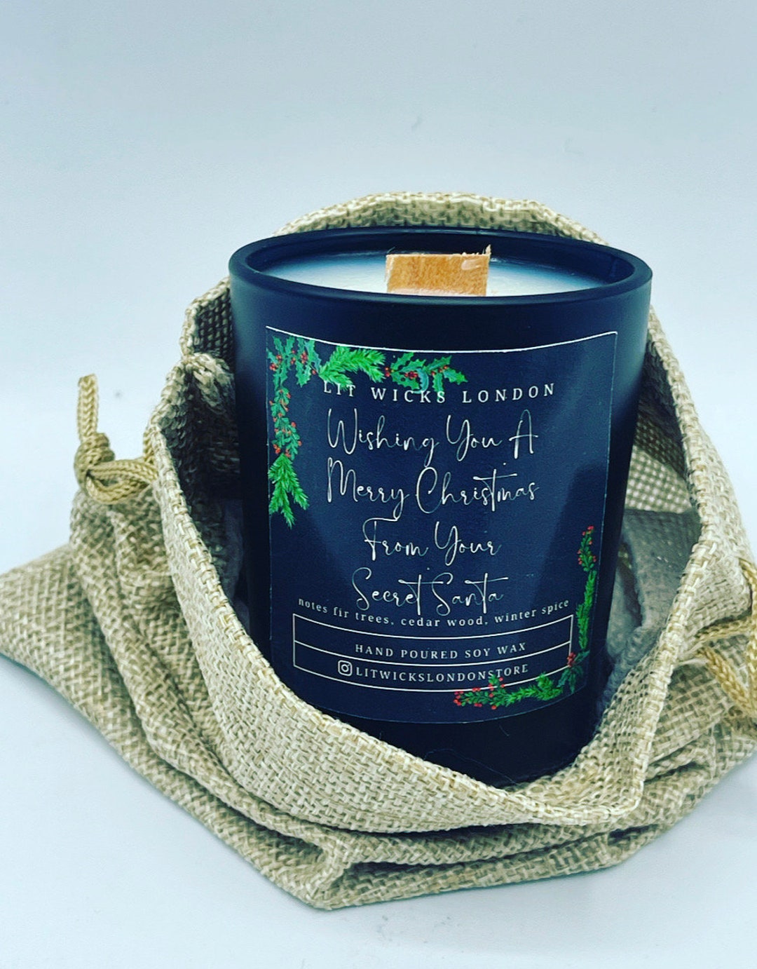 Secret Santa Christmas Wooden Wick Soy Wax Vegan Candle - Etsy