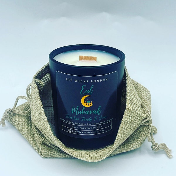 Eid Mubarak Ramadan Mubarak Candle | Handmade Wooden Wick Soy Wax Vegan Candle | Eid Favours | Eid Gifts| Oud I 9cl | 20cl|Ramadan|Wax Meltd