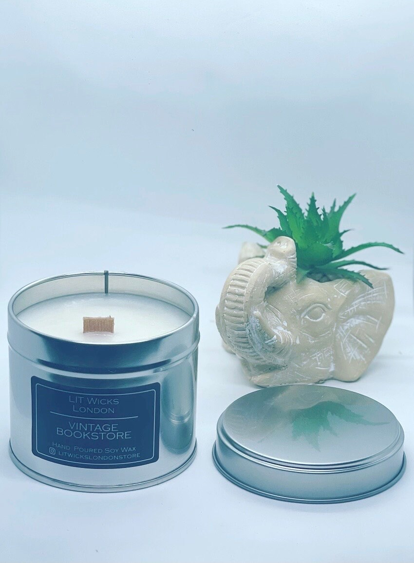 Vintage Bookstore  Handmade Wooden Wick Soy Wax Vegan Candle | 25cl | 10cl | Book Lovers | Bookworm | Author | Reader