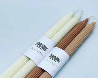 Long Ribbed Soy Wax Candles | Tall Tapered Dinner Candle Sticks