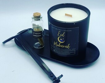 Eid Mubarak Ramadan Mubarak Candle | Handmade Wooden Wick Soy Wax Vegan Candle | Eid Favours | Eid Gifts | Oud I 9cl | 20cl | Ramadan