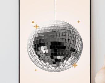 Disco Ball Wall Art, Black and White Poster, Trendy Dorm Decor, Disco Print, Retro Wall Decor, College Apartment Decor, Printable Wall Art