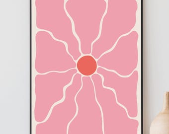 Pink Abstract Flower Print, Botanical Wall Decor, Funky Wall Art, Groovy Floral Print, Minimalist Art, Wavy Flower Print, Printable Wall Art