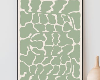 Sage Green Floral Print, Abstract Wall Art, Botanical Boho Apartment Decor, Neutral Minimalist Art, Floral Art Print, Printable Wall Art