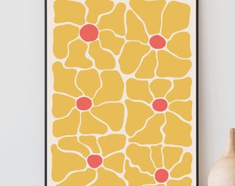 Abstract Floral Wall Art, Yellow Wall Art, Botanical Apartment Decor, Boho Minimalist Art, Neutral Art Print, Earth Tone Printable Wall Art