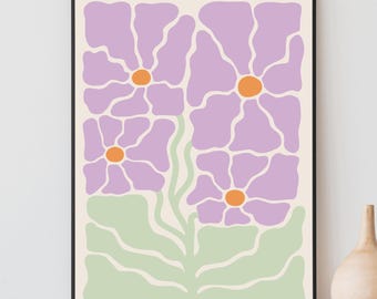 Abstract Floral Wall Art, Lavender Wall Art, Boho Botanical Apartment Decor, Minimalist Art, Pastel Flower Art Print, Printable Wall Art