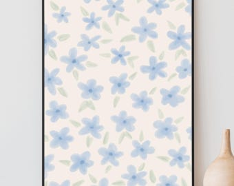 Coquette Daisy Wall Art, Cottagecore Decor, Blue Boho Flower Art, Retro Floral Print, Cute Room Decor, Minimalist Poster, Printable Wall Art