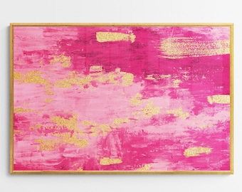 Hot Pink Abstract Painting, Preppy Dorm Room Decor, College Apartment Decor, Pink and Gold Print, Trendy Aesthetic Print, Printable Wall Art