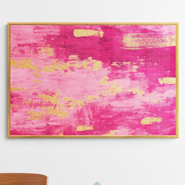 Hot Pink Abstract Painting, Preppy Dorm Room Decor, College Apartment Decor, Maximalist Wall Art, Aesthetic Print, Printable Wall Art