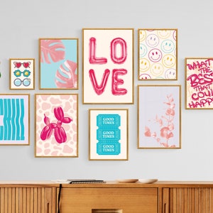 Preppy Aesthetic Set of 9 Prints, Danish Pastel Room Decor, Teen Girl Room Decor, Cute Apartment Decor, Retro Dorm Decor, Printable Wall Art