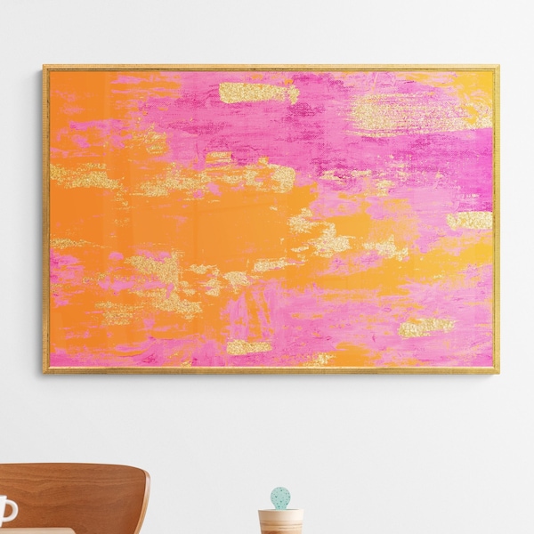 Pink and Orange Abstract Painting, Preppy Dorm Room Decor, College Apartment Decor, Maximalist Wall Art, Aesthetic Print, Printable Wall Art