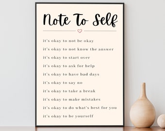 Nota para uno mismo, Afirmación Arte mural, Impresión de salud mental, Impresión minimalista, Descarga digital