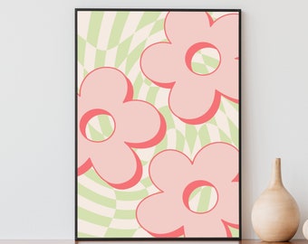 Groovy Decor, Preppy Room Decor, Daisy Wall Art, Cartel a cuadros, Pastel Wall Art, Funky Wall Decor, Printable Wall Art