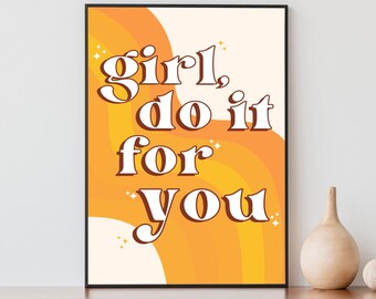 Arte de parede de afirmação, menina faça isso por você, impressão retrô, impressão de citações, decoração dos anos 70, decoração de apartamento, arte de parede imprimível