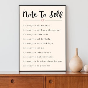 Note to Self, Affirmation Wall Art, Mental Health Print, Minimalist Print, Digital Download