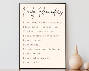 Affirmation Wall Art, Daily Reminders, Typography Print, Self Love Print, Digital Download
