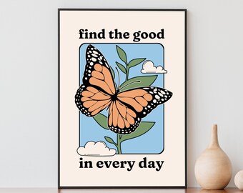 Retro Quote Wall Art, Monarch Butterfly Wall Art, Aesthetic Poster, Cute Room Decor, College Dorm Decor, Art Print, Printable Wall Art