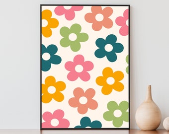 Daisy Wall Art, Retro Print, Floral Print, Retro Flower Poster, Indie Flowers Poster, Cute Room Decor, Digital Download, Printable Wall Art