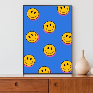Smiley Face Wall Art, Indie Room Decor, Groovy Decor, Funky Prints, Retro Poster, Printable Wall Art