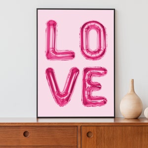 Love Poster, Preppy Wall Art, Balloon Wall Art, College Apartment Decor, Maximalist Decor, Trendy Hot Pink Room Decor, Printable Wall Art