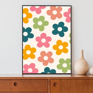 Daisy Wall Art, Retro Print, Floral Print, Retro Flower Poster, Indie Flowers Poster, Cute Room Decor, Digital Download, Printable Wall Art