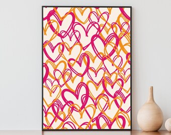 Rose et Orange Coeur Preppy Wall Art, Dort Room Decor, Preppy Room Decor, Maximalist Decor, College Apartment Decor, Printable Wall Art