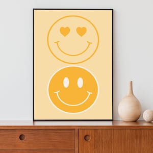 Smiley Gesicht Wandkunst, Retro Druck, Y2K Zimmer Dekor, College Apartment Dekor, Preppy Zimmer Dekor, Niedliches Poster, groovy Deko, druckbare Wandkunst