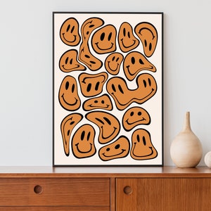 Indie Room Decor, Smiley Face Wall Art, Orange Wall Art, Trippy Wall Art, Aesthetic Poster, College Apartment Decor, Printable Wall Art