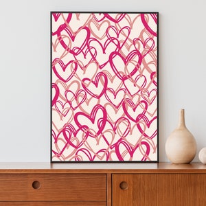 Pink Preppy Heart Wall Art, Dorm Room Decor, Bedroom Decor, Preppy Room Decor, Maximalist Decor, College Apartment Decor, Printable Wall Art