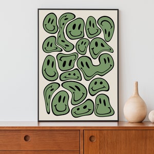 Indie Room Decor, Smiley Face Wall Art, Dark Green Wall Art, Trippy Wall Art, Aesthetic Poster, College Apartment Decor, Printable Wall Art