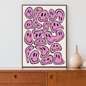 Indie Room Decor, Smiley Face Wall Art, Preppy Room Decor, Aesthetic Poster, College Apartment Decor, Funky Art Print, Printable Wall Art