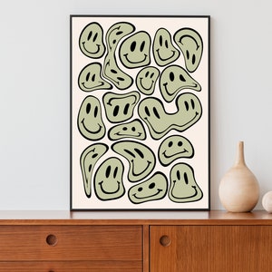 Smiley Face Wall Art, Indie Room Decor, Sage Green Wall Art, Preppy Wall Art, Aesthetic Poster, College Apartment Decor, Printable Wall Art