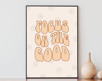 Arte de pared retro de margaritas, decoración de habitación bonita, póster estético, decoración de pared moderna, arte de pared moderno, impresión artística con cita motivacional, arte de pared imprimible