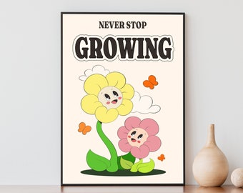 Retro Wall Art, Quote Wall Print, Affirmation Wall Art, Flower Wall Art, Cute Room Decor, 70s Decor, Digital Download