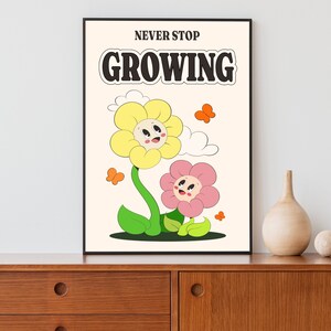 Retro Wall Art, Quote Wall Print, Affirmation Wall Art, Flower Wall Art, Cute Room Decor, 70s Decor, Digital Download