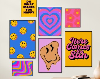 Indie Room Decor, Gallery Wall Set, Funky Wall Art, Groovy Wall Art, Y2K Room Decor, Digital Download, Printable Wall Art
