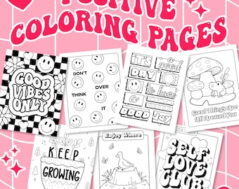 Retro Coloring Pages, Groovy Digital Coloring Book, Inspirational Quotes, Printable Coloring Pages for Kids, Mental Health Coloring Pages