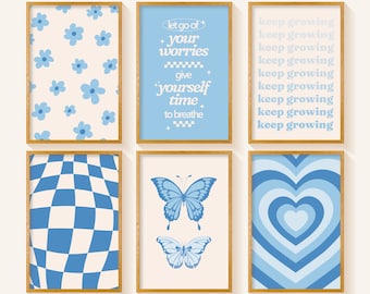 Danish Pastel Room Decor, Aesthetic Room Decor, Cute Room Decor, Quote Wall Art, Gallery Wall Set, Light Blue Art Prints, Printable Wall Art