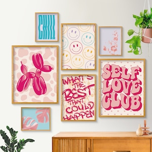Preppy Wall Art Set of 7, College Apartment Decor, Danish Pastel Room Decor, Dorm Decor for College Girls, Cute Posters, Printable Wall Art