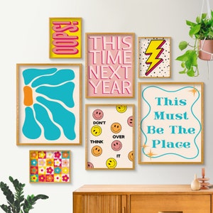 Retro Eclectic Wall Art Set of 7, Preppy Room Decor, Maximalist Gallery Wall, College Apartment Decor, Indie Poster Set, Printable Wall Art