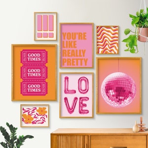 Preppy Wall Art Set of 7, Good Times Poster, College Apartment Decor, Maximalist Decor, Disco Ball Wall Art, Floral Art, Printable Wall Art