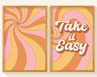 Groovy Wall Art, Take it Easy, Retro Print, Funky Decor, Boho Decor, 70s Decor, Printable Wall Art