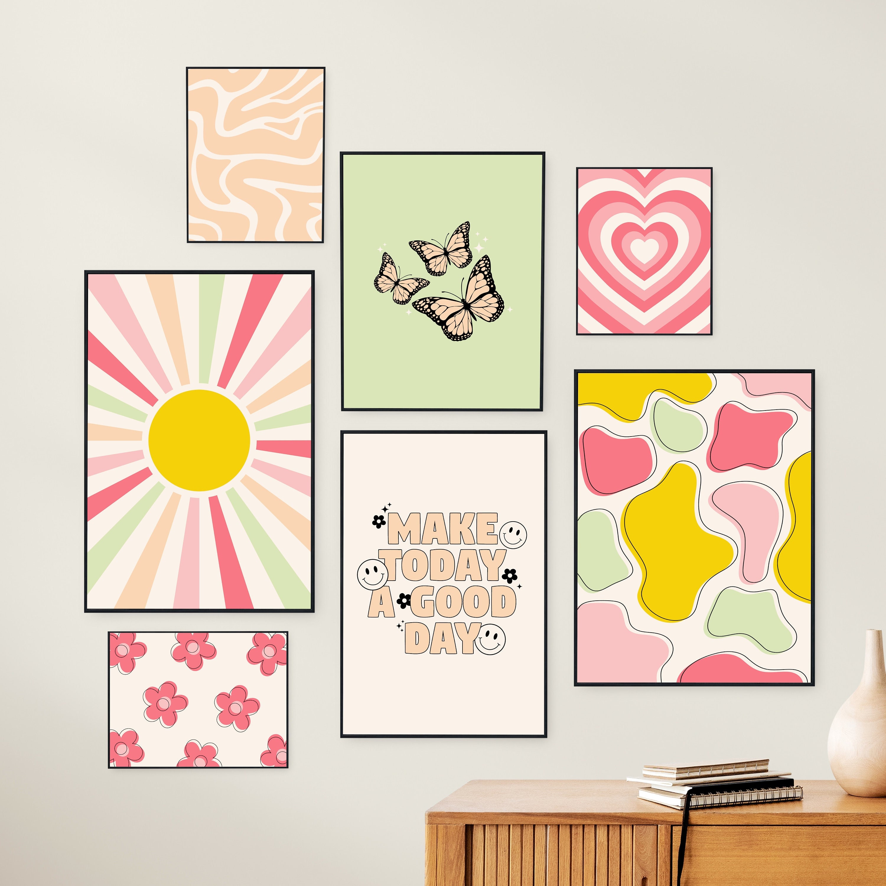 Prinajssiad 6-delige roze preppy posters voor kamer esthetisch, 30 x 40 cm Folklore Taylor Affirmations poster canvas muurkunst zanger champagne problemen prints, meisje slaapkamer slaapzaal muur