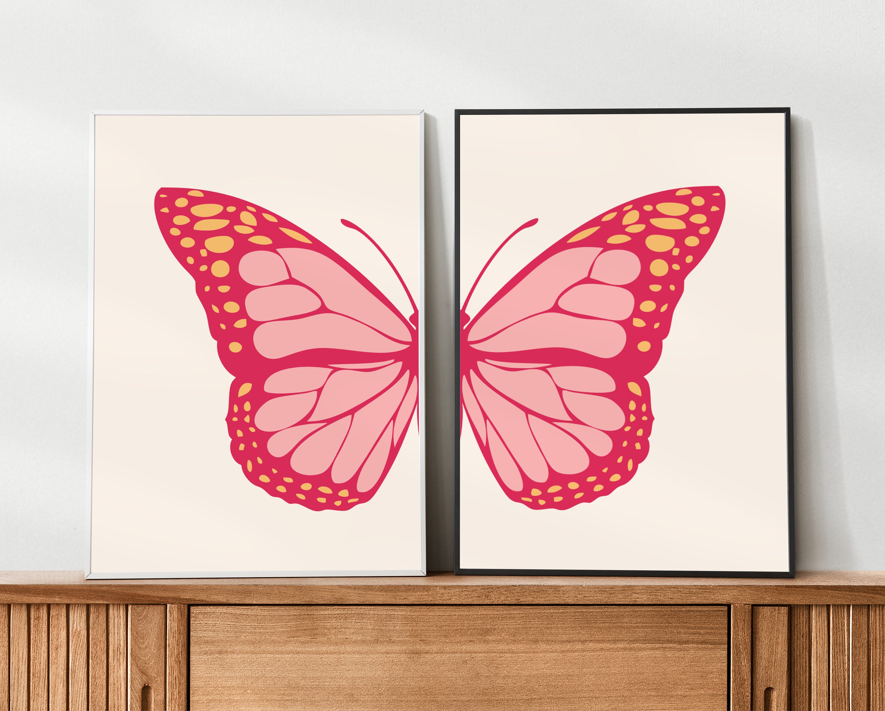 Pink Butterfly Wall Art Set of 2, Preppy Wall Art, Aesthetic Room Decor ...