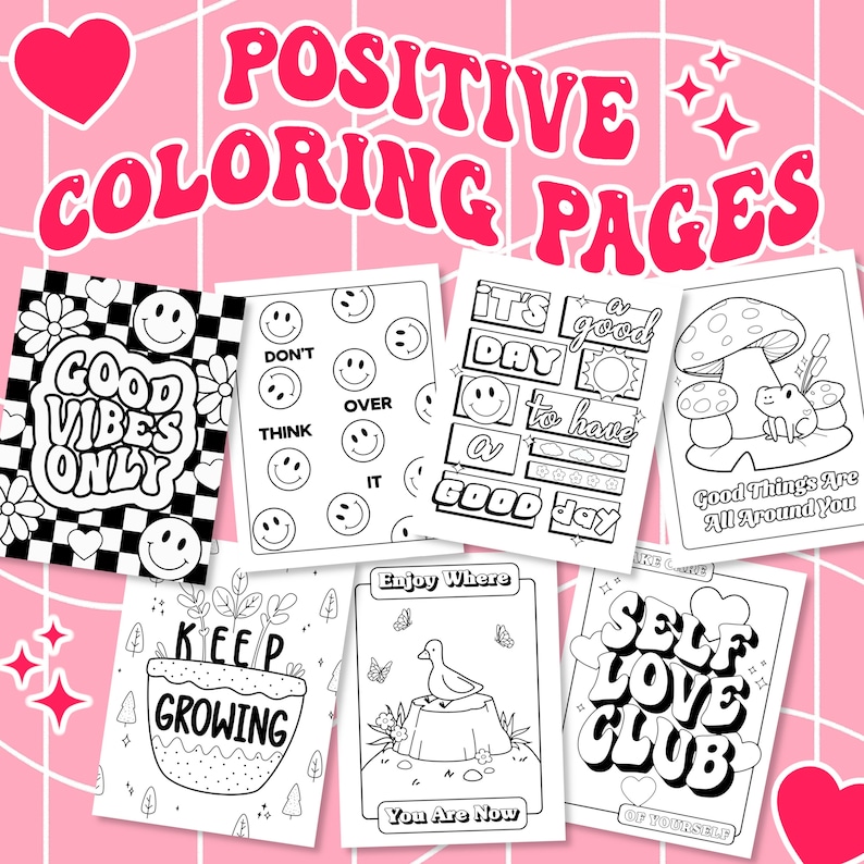 Retro Coloring Pages, Groovy Digital Coloring Book, Inspirational ...