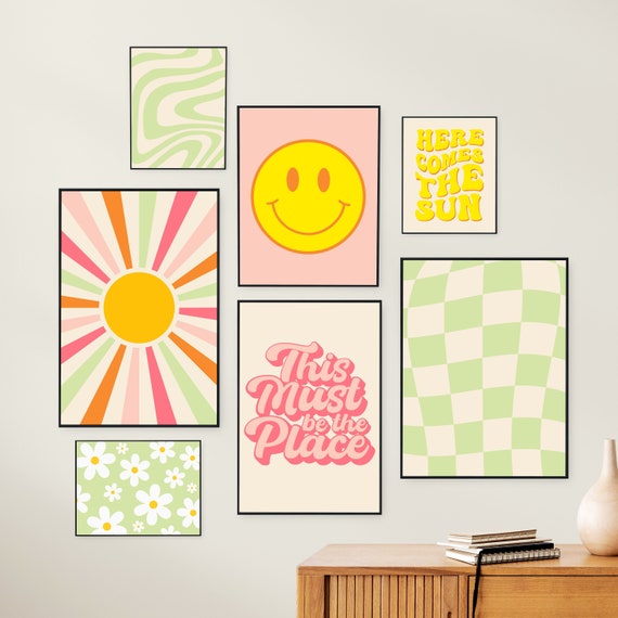 Retro Wall Art Set van 7 Deens Pastel Decor Dit moet de plek