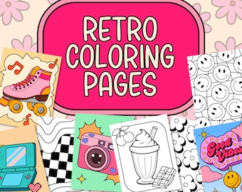 Retro and Groovy Coloring Pages, Cute Digital Coloring Book, Printable Coloring Pages for Adults and Teens, 90s Aesthetic Coloring Book