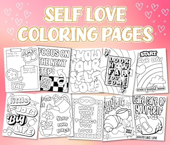 Self Love Coloring Pages, Growth Coloring Book, Self Care Printable Coloring Pages, Mental Health Coloring Pages, Positive Affirmations
