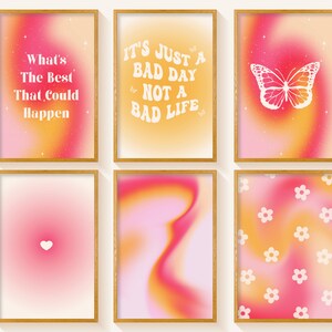 Gradient Gallery Wall Set, Retro Wall Art, Y2K Decor, Aesthetic Poster, Cute Room Decor, Quote Wall Art, Art Prints,  Printable Wall Art
